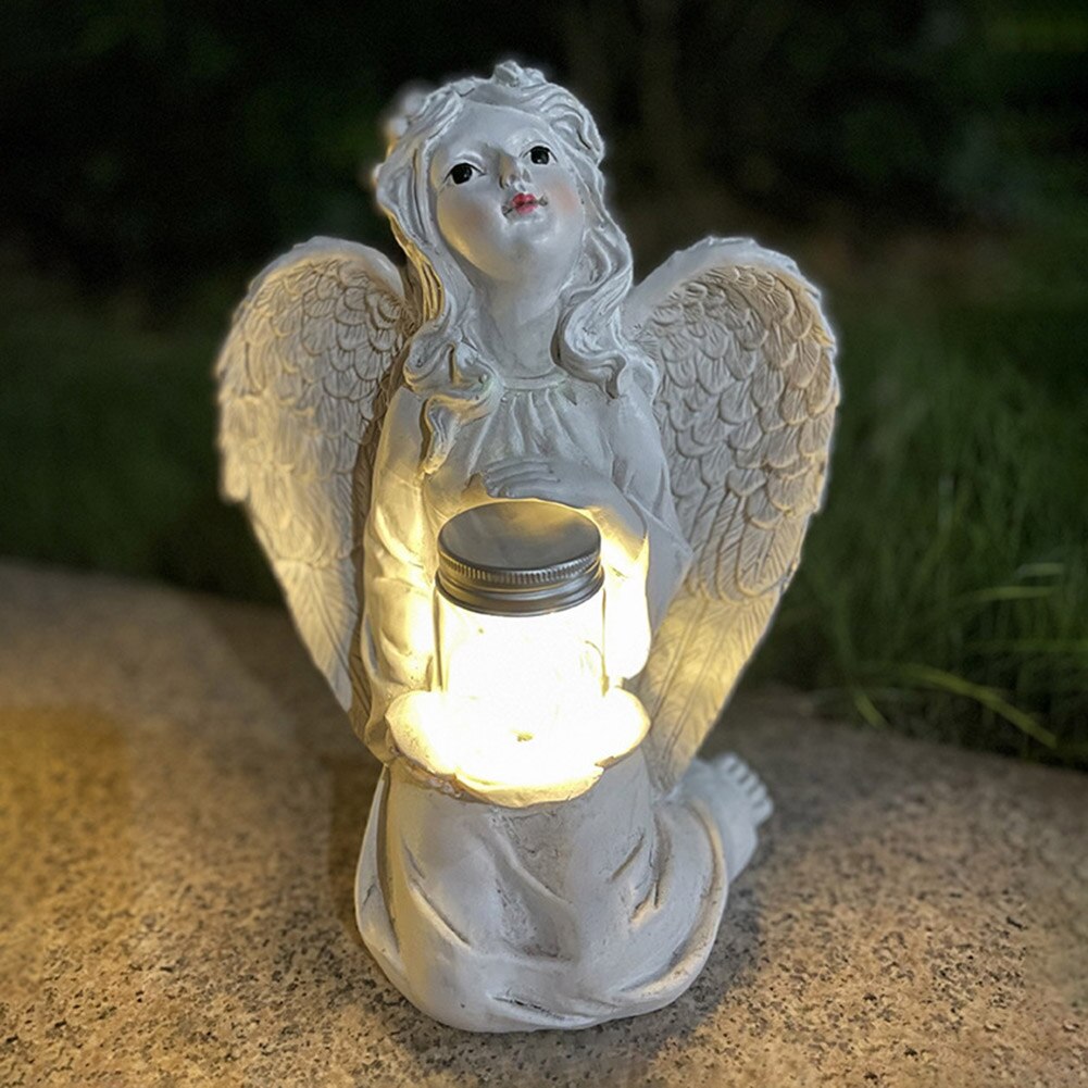 아웃도어 솔라 가든 천사 동상 LED 솔라 라이트 방수 스테이크 조명, 마당 정원 및 통로 장